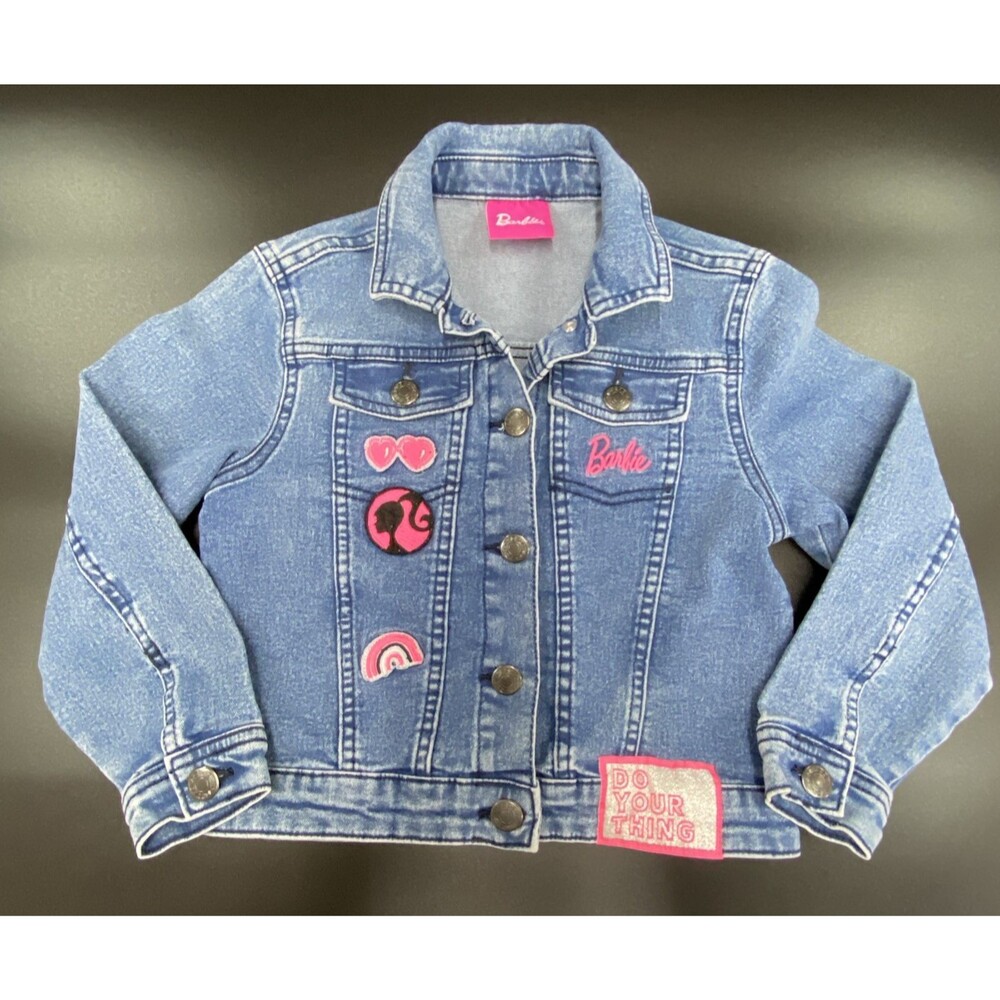 Barbie Denim Jacket Girls Size 7 Embroidered Patches Strong Girls Make Waves - Picture 1 of 16